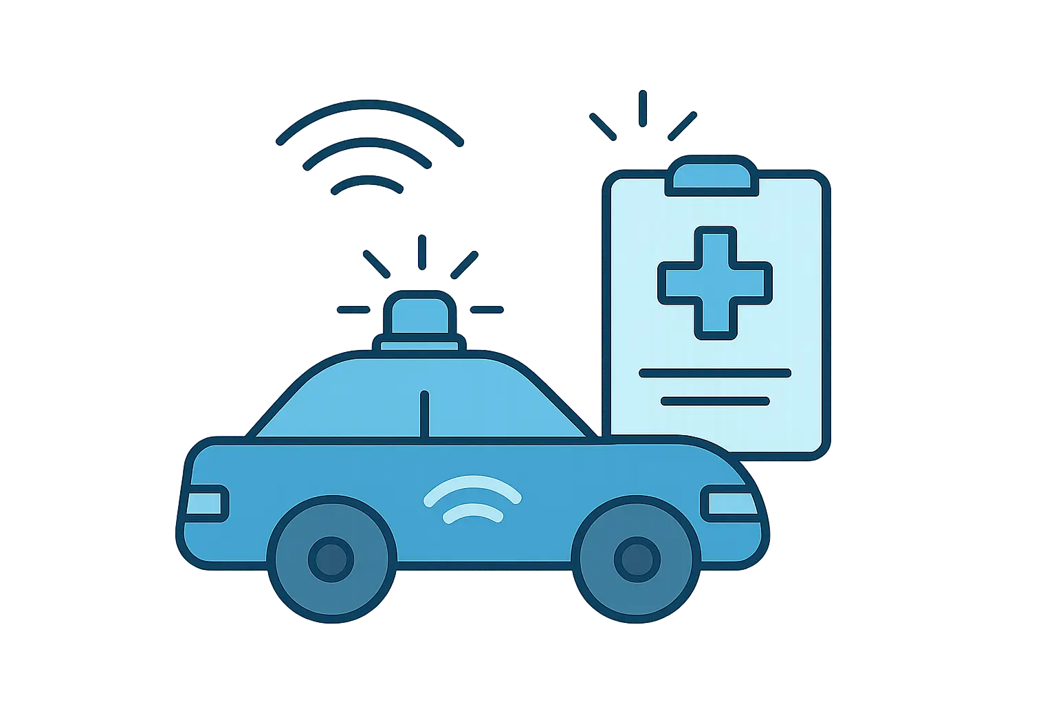 Police car and medical clipboard with smart dispatch signals