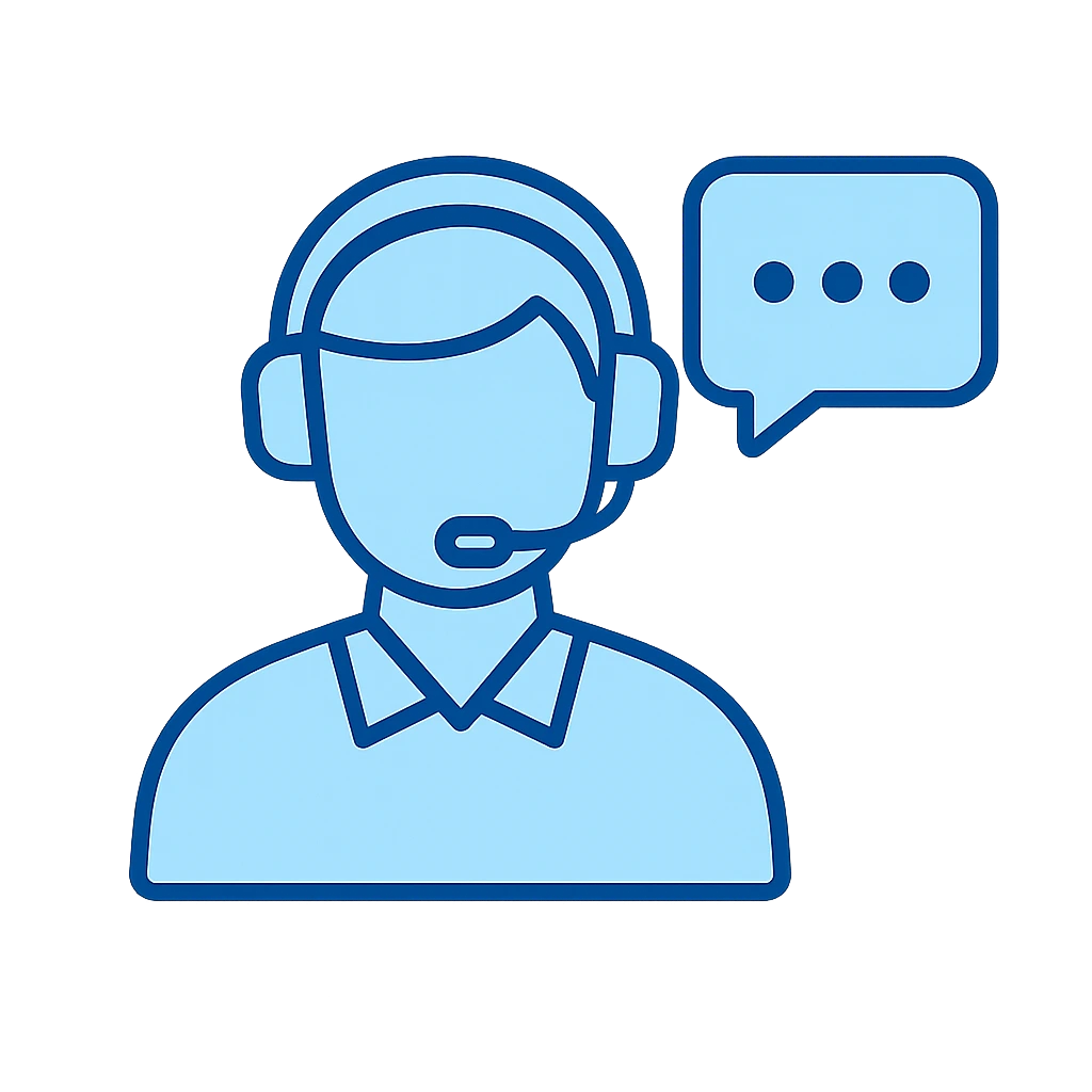 Support agent with headset and speech bubble for help
