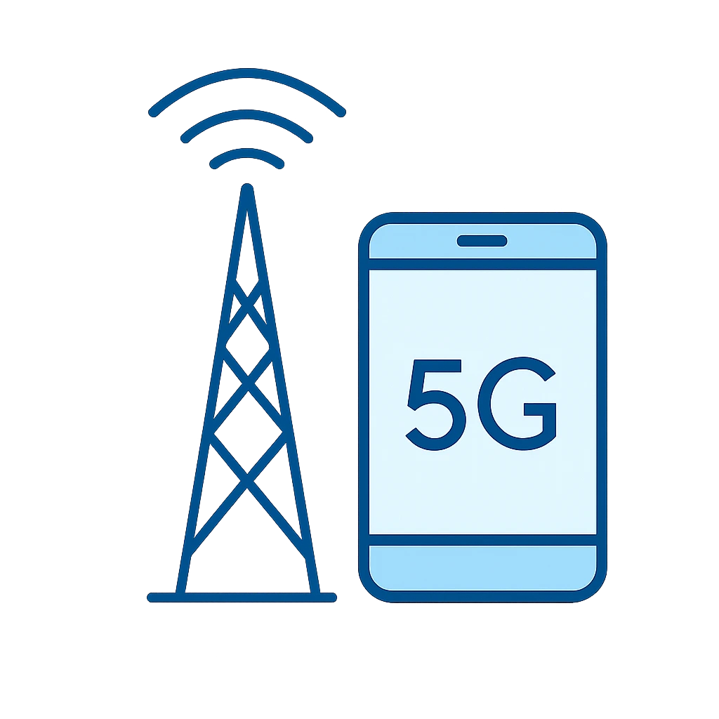 5G tower and smartphone showing wireless connectivity